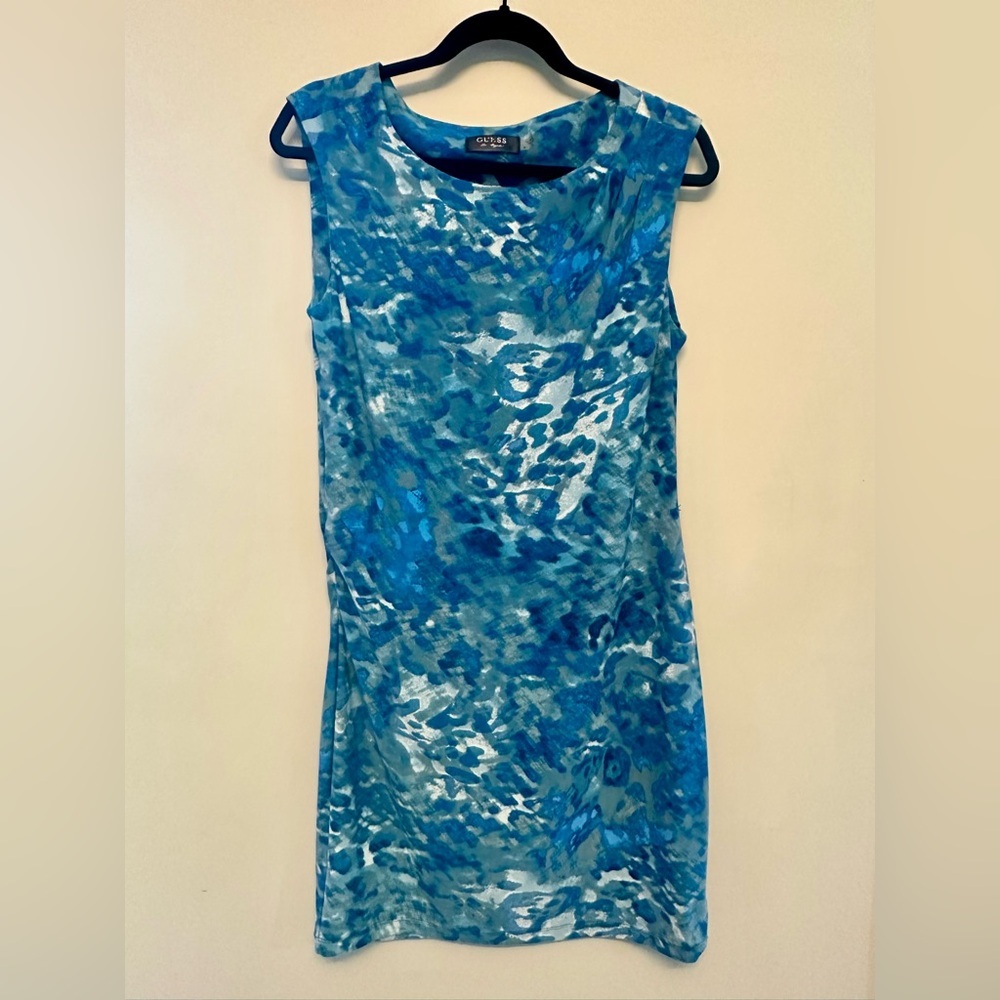Late Y2K Era Guess Blue and White Abstract Bodycon Dress Size 8
